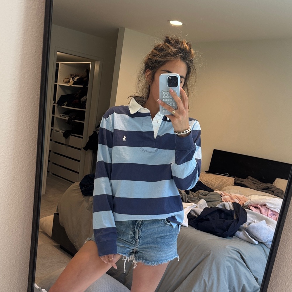 Polo by Ralph Lauren Blue and White Striped Rugby Shirt